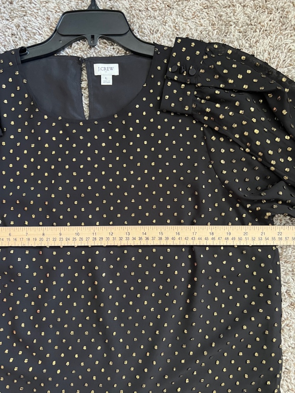 NWOT J.Crew Gold Shimmer Clip-Dot Top Black Long Sleeve in Size L - Picture 10 of 14